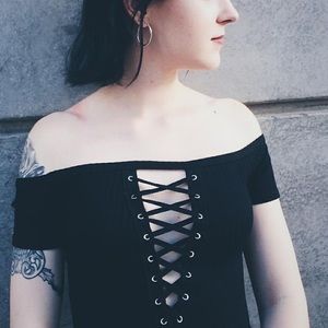 Black Lace Up Bodysuit